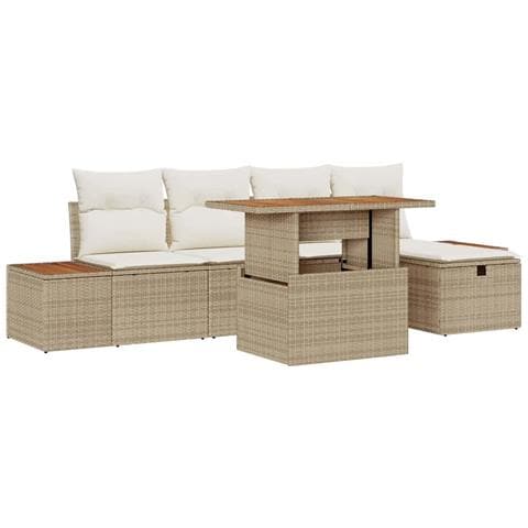 Set di Divani da Giardino con Cuscini 6 Pezzi Beige Rattan Poliestere - Foto 1