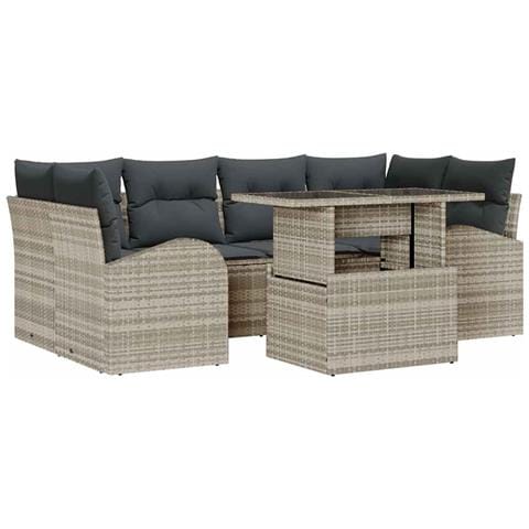 Set divani giardino 7 pezzi con cuscini Grigio Chiaro Polirattan - Foto 1