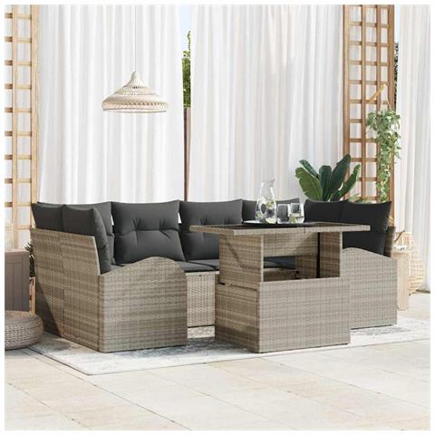 Set divani giardino 7 pezzi con cuscini Grigio Chiaro Polirattan - Foto 2
