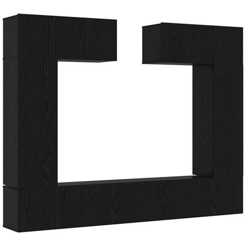Set di mobili TV a parete in rovere nero 8 pezzi in legno truciolare, Supporto TV in rovere nero 80x30x30 cm in legno truciolare, Mobile TV a parete - 2 pezzi in rovere nero, 30.5x30x90 cm in legno truciolare, Mobili TV 2 pezzi in rovere nero 100x30x3 - Foto 1