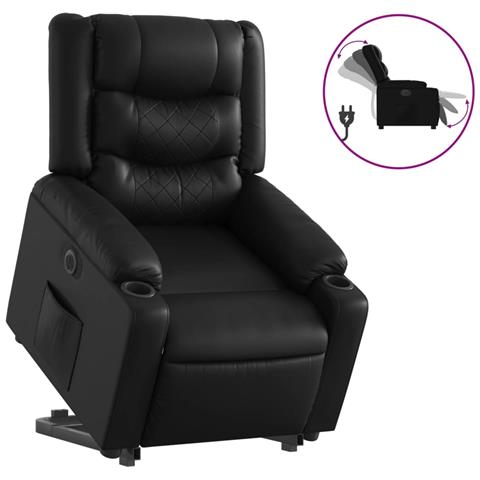 Poltrona Alzapersona Reclinabile Elettrica Nera in Similpelle - Foto 1