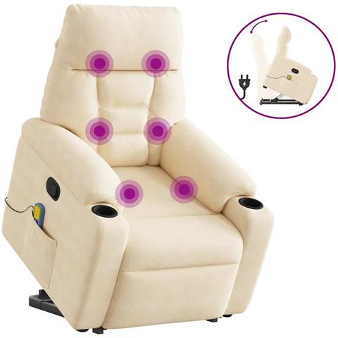 Poltrona Alzapersona Reclinante Massaggiante Beige Microfibra - Foto 1