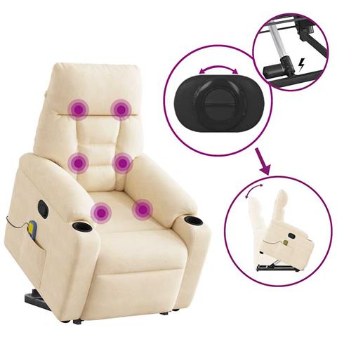 Poltrona Alzapersona Reclinante Massaggiante Beige Microfibra - Foto 9