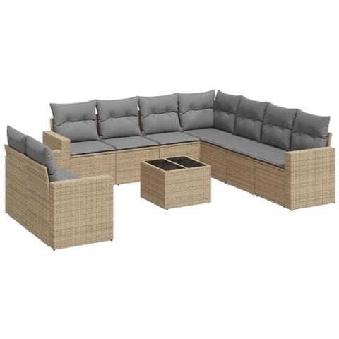 Set Divano da Giardino 10 pz con Cuscini Beige in Polyrattan - Foto 1