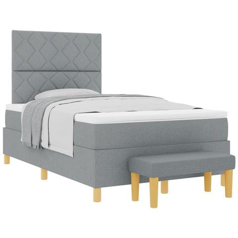 Letto con Box Spring e Materasso + Panca Grigio Chiaro 120x190 cm Tessuto - Foto 1