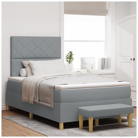 Letto con Box Spring e Materasso + Panca Grigio Chiaro 120x190 cm Tessuto - Foto 2