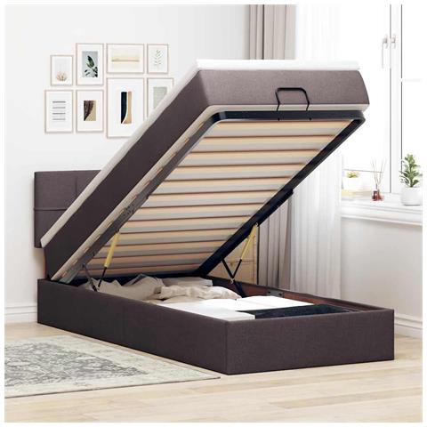 Pouf Letto con Materasso Marrone Scuro 90x200 cm in Tessuto - Foto 2