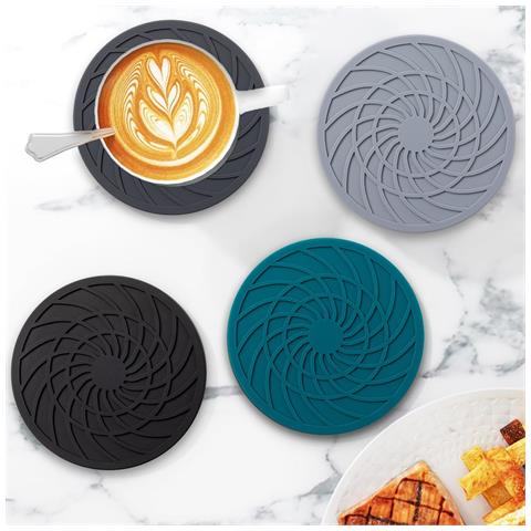 Nuovo Sottobicchiere Rotondo In Silicone A Spirale Da 10 Cm - Protezione Termica E Antiscivolo Darkgrey - Foto 3