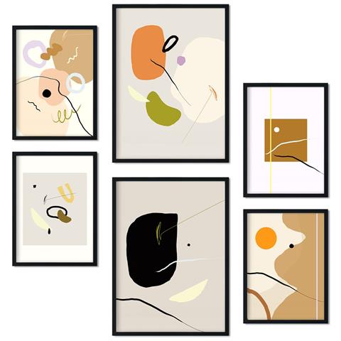 Set Di 6 Stampe Collezione Di Poster Minimalisti Con Estetica Collage Per La Decorazione D'interni A3 & A4 Cornice Nera - Foto 1