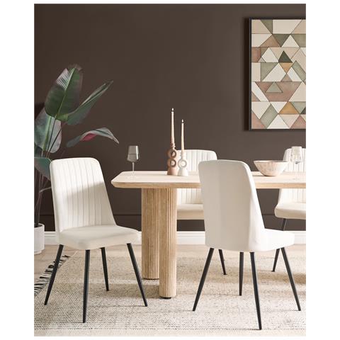 Set Di 4 Sedie Da Pranzo Kirby Velluto Bianco Sporco - Foto 1