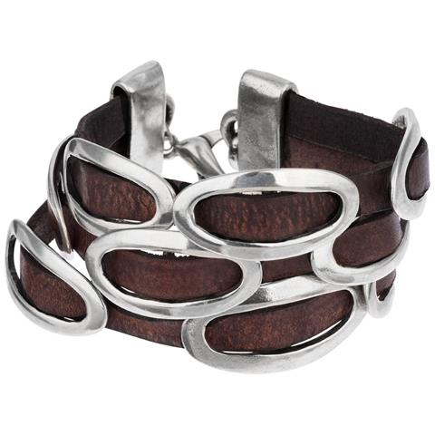 Bracciale Triplo Con Fibbie In Argento E Pelle Marrone - Foto 1
