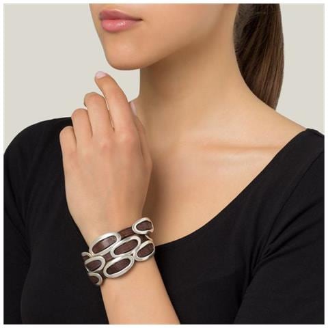 Bracciale Triplo Con Fibbie In Argento E Pelle Marrone - Foto 2