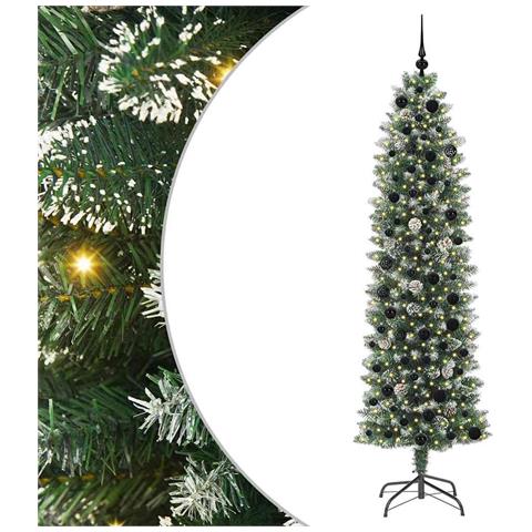Albero di Natale Artificiale Sottile Verde e Bianco 210 cm - Foto 1