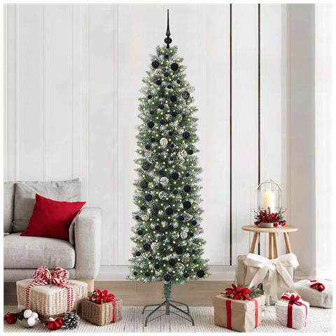 Albero di Natale Artificiale Sottile Verde e Bianco 210 cm - Foto 2