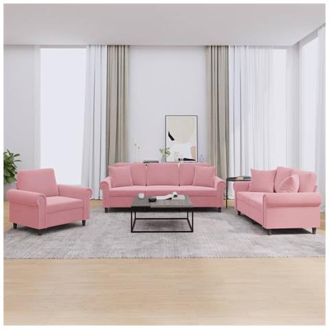 Set di Divani 3 pz con Cuscini Rosa in Velluto - Foto 2