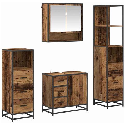 Set di mobili per il bagno con cassetto 4 pcs Legno vecchio - Foto 1