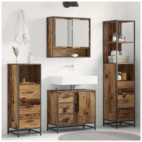 Set di mobili per il bagno con cassetto 4 pcs Legno vecchio - Foto 2