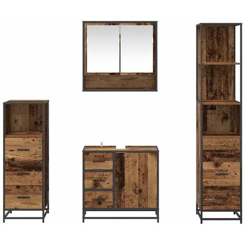 Set di mobili per il bagno con cassetto 4 pcs Legno vecchio - Foto 9