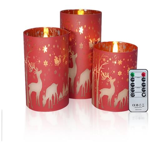 Set Di 3 Candele Led Rosse Natalizie Senza Fiamma Con Telecomando - Foto 1