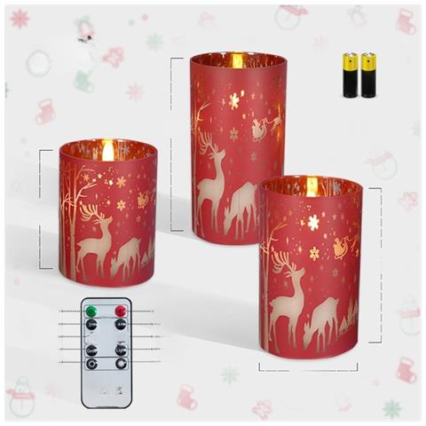 Set Di 3 Candele Led Rosse Natalizie Senza Fiamma Con Telecomando - Foto 2