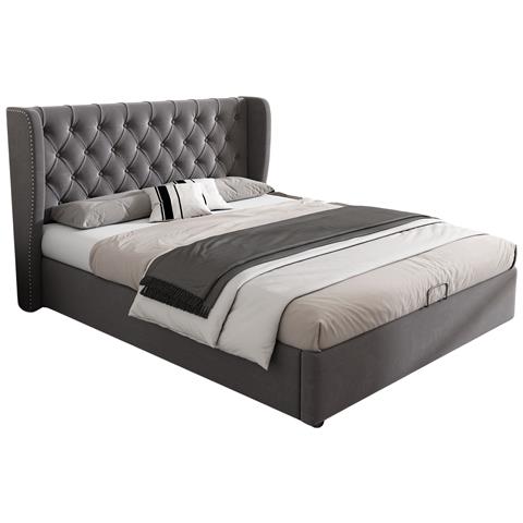 Letto Minimalista In Velluto Grigio Con Cassa Letto - Foto 1