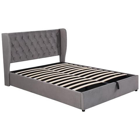 Letto Minimalista In Velluto Grigio Con Cassa Letto - Foto 3