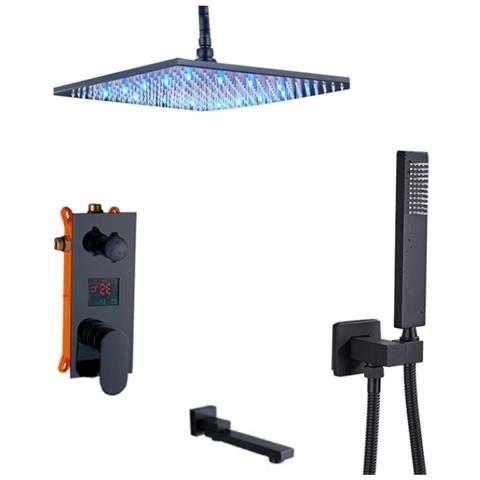 Set miscelatore doccia, Blackswan, tipo M3.19 LED, modello nero opaco con bocca girevole, misura 30 cm - Foto 1