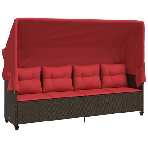 Lettino Prendisole con Baldacchino e Cuscini Marrone Polyrattan - Foto 1