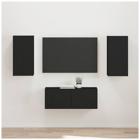 Set mobile TV Montaggio a parete 2 pcs Nero Legno multistrato - Foto 2