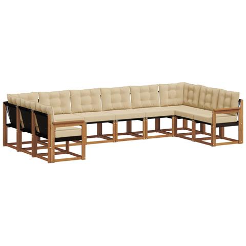 Set di divani da esterno con cuscino 10 pcs Naturale e Beige - Foto 1