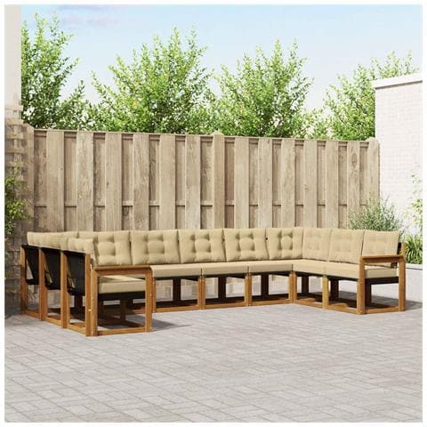 Set di divani da esterno con cuscino 10 pcs Naturale e Beige - Foto 2