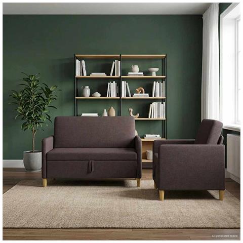 Set di Divani con Storage 2 pcs Marrone Scuro Poliestere - Foto 2