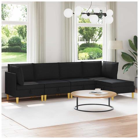 Set di divani modulari con spazio di archiviazione 5 pcs Nero - Foto 2