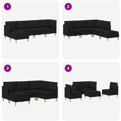 Set di divani modulari con spazio di archiviazione 5 pcs Nero - Foto 9
