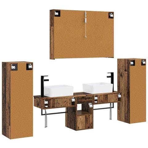 Set di mobili per il bagno 6 pcs Legno antico - Foto 9