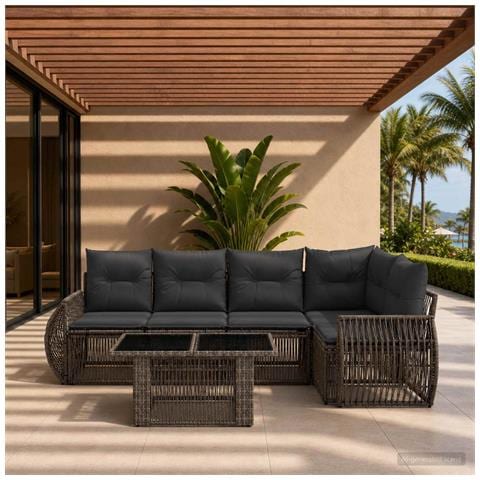 Set Divano da Giardino 6 pz Grigio e Grigio Scuro polyrattan - Foto 10