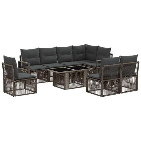 Set Divano da Giardino 9 pz Grigio e Grigio Scuro polyrattan - Foto 1