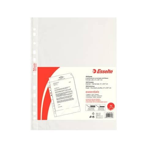 Buste A Perforazione Universale Goffrate Esselte Essentials Pp Antiriflesso Trasparente A4 Conf. 100 - 392713000 - Foto 1