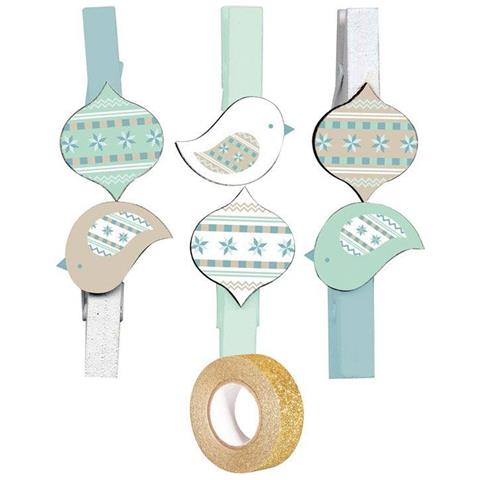 Mini Mollette Natale + Washi Tape Dorato 5 M - Foto 1