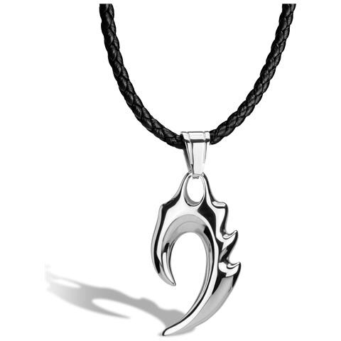 Collana da Uomo in Pelle, ""Flame"", 60cm, Argento - Foto 1