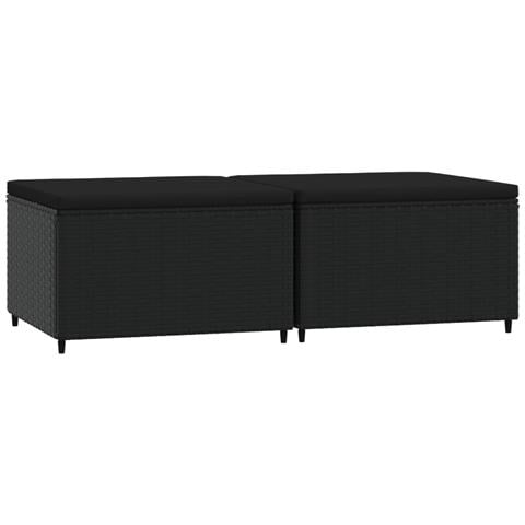 Poggiapiedi Da Giardino Con Cuscini In Polyrattan Nero - Foto 1