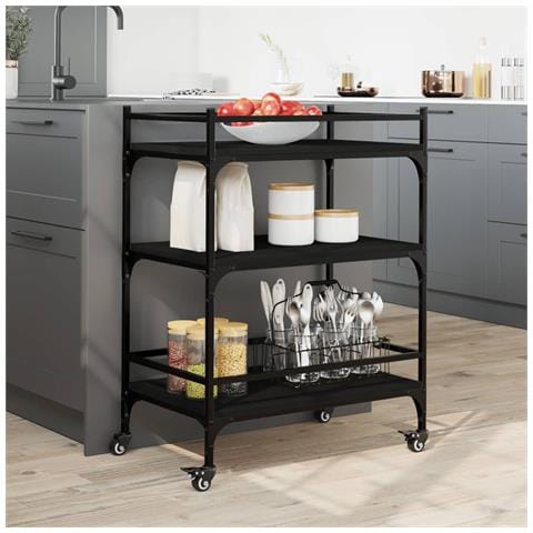 Carrello Da Cucina Nero 65x40x86,5 Cm In Legno Multistrato - Foto 3