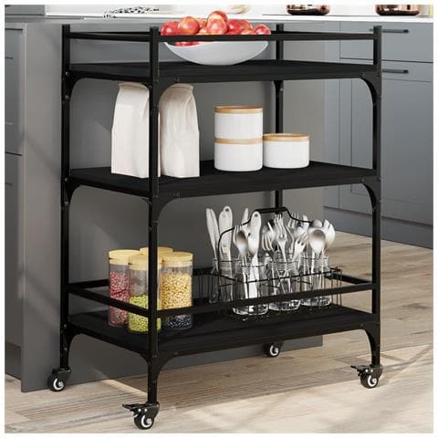 Carrello Da Cucina Nero 65x40x86,5 Cm In Legno Multistrato - Foto 1