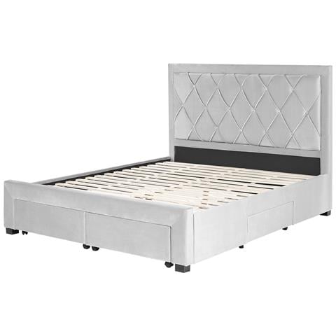 Letto Contenitore Velluto Grigio Chiaro 160 X 200 Cm Lievin - Foto 2