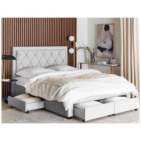 Letto Contenitore Velluto Grigio Chiaro 160 X 200 Cm Lievin - Foto 1