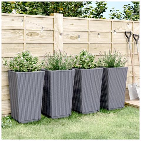 Fioriere Da Giardino 4 Pz Grigie 32,5x32,5x57 Cm In Pp - Foto 3
