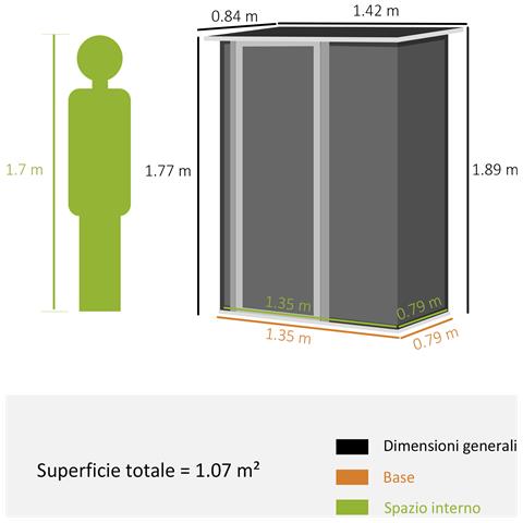 Casetta Da Giardino In Acciaio Con Porta Con Chiavistello, 143x89x186cm, Marrone - Foto 2
