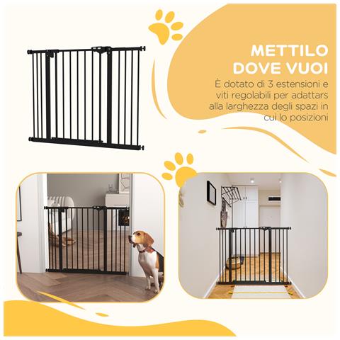 Cancellino Per Cani Regolabile Fino A 100 Cm Senza Viti Con 2 Estensioni E Altezza 72 Cm, Nero - Foto 6
