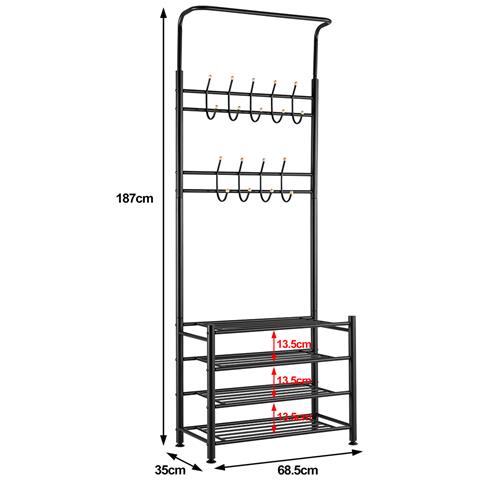 Stand Appendiabiti Da Ingresso Struttura Metallo 9 Ganci Con Scarpiera 4 Ripiani - Foto 4
