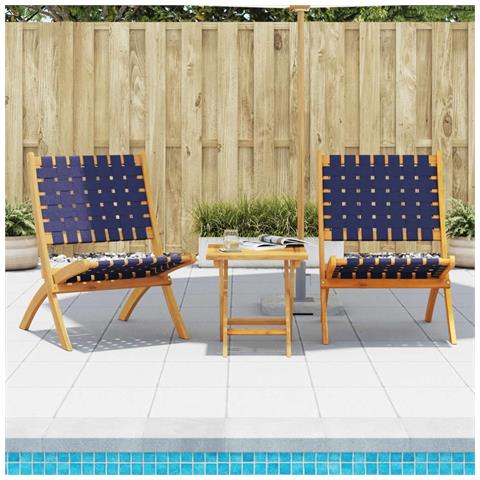 Sedie Pieghevoli Giardino 2pz Tavolino Blu Scuro Legno Massello - Foto 8